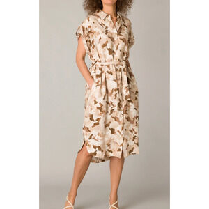 Yest Short Sleeves Manar Shirt Midi Dress with Belt size 12 Sand Multi